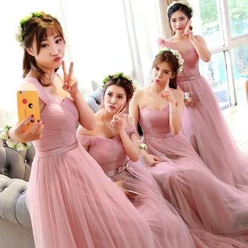 Nemokamas pristatymas naujas Naujas Tamsiai rožinė ilga bridesmaid dresses Suknelė vestuves Turi šampano spalvos