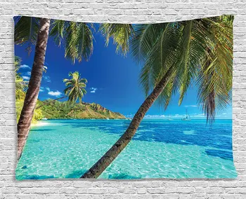 Vandenyno Dekoro Gobelenas Vaizdo Atogrąžų Sala su palmėmis ir Ryškiai Jūros Paplūdimio Temą Spausdinti Sienos Kabo Dekoro dėl Bendrabučio