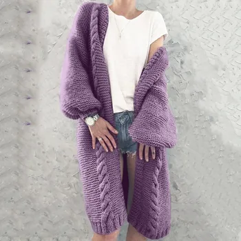Moteris Rudens-Žiemos Drabužių Atsitiktinis Ilgomis Rankovėmis Cardigan Megztiniai Kailis Femme Šiltas Ilgas Paltas Ilgas Megztiniai Megztinis