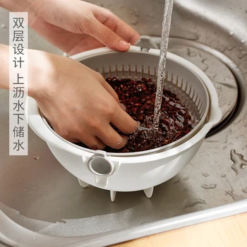 Kinija namų ūkio drenažo krepšelį dviejų sluoksnių plastikinius maisto produktų, vaisių plovimo priemonės nuimamas