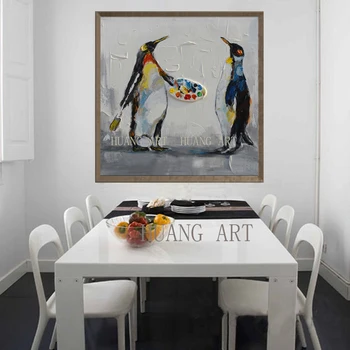 Handpainted Naftos Tapyba ant Drobės pingvinas Abstraktusis Menas, Gyvūnų Paveikslų Modernių Namų Sėdi Kambario Dekoro Sienos Meno Nuotrauką