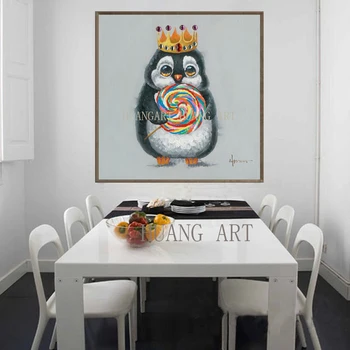 Handpainted Naftos Tapyba ant Drobės pingvinas Abstraktusis Menas, Gyvūnų Paveikslų Modernių Namų Sėdi Kambario Dekoro Sienos Meno Nuotrauką