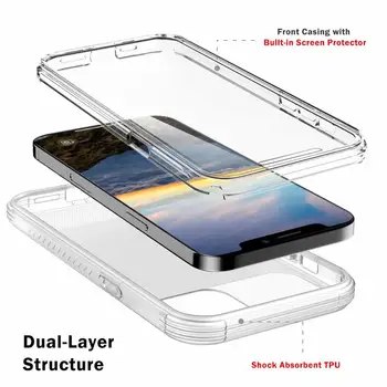 Skaidrus Fullbody Apsaugos šoko sugeriančios minkštas atveju Tvirtas Dangtelis built-in screen protector, iPhone, 12 mini 5.4 colių