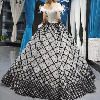 Juoda Balta Princesė Seksualus Rankovių Vestuvių Suknelės 2020 Plunksnomis, Blizgučiais Off Pečių Vestuvių Suknelė Užsakymą 66758