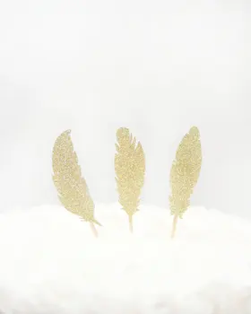 Antikvariniai aukso blizgučiai plunksnų cupcake rėžtuvės Vestuvių Maisto gydyti Susitvarko Nuotakos dušas Bachelorette šalis papuošalai