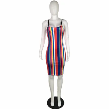 Suknelės naujos konstrukcijos ponios vasaros dryžuotas spausdinti moterų suknelė plonas dirželis bodycon suknelė vestidos U7003