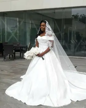 Paprasta Satino Off Peties Vestuvių Suknelės Ruched Princesė Afrikos Vestuvinės Suknelės 2020 M.