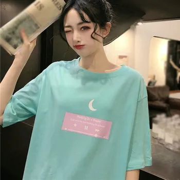 2020 metų Vasaros Naujas Paprastas Trumpas rankovėmis Atspausdintas T-shirt Apvalus Kaklas Laukinių Prarasti Atsitiktinis Atspausdinta Aukščiausios Moterų