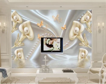 Beibehang Kambarį kambarį apdaila 3D tapetai calla lily deimantų papuošalai gėlių pearl 3D TV 3d sienos tapetai tėtis peint