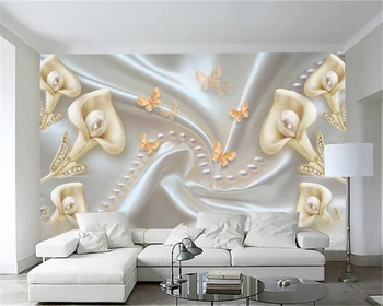 Beibehang Kambarį kambarį apdaila 3D tapetai calla lily deimantų papuošalai gėlių pearl 3D TV 3d sienos tapetai tėtis peint