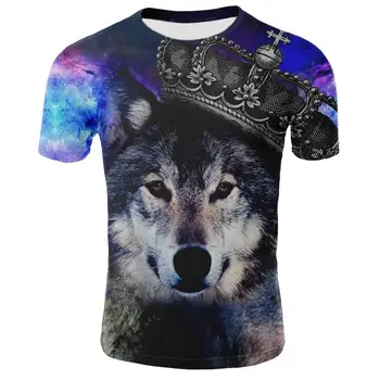 Vasaros marškinėliai Vyrams Streetwear Apvalios Kaklo trumpomis Rankovėmis Tees Viršūnes Juokinga Gyvūnų Vyrų Drabužiai Atsitiktinis Wolf 3D Spausdinimo Marškinėlius