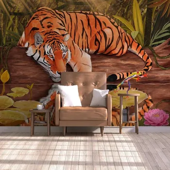 Custom 3D Šiaurės Rankomis Dažyti Atogrąžų Miškų King Tiger Foną Freskos