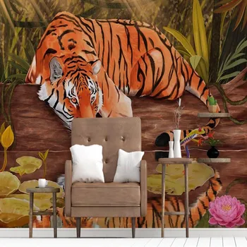 Custom 3D Šiaurės Rankomis Dažyti Atogrąžų Miškų King Tiger Foną Freskos