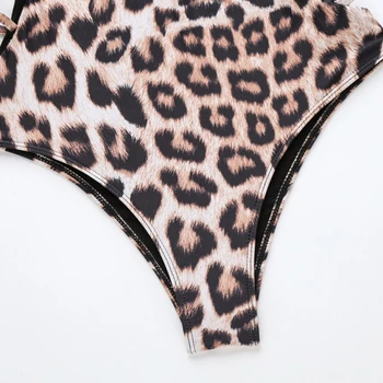 Leopard Print Long Sleeve Maudymosi Kostiumėlis Moterims Seksualus Užtrauktukas Monokini Tuščiaviduriai Iš Vientisas Maudymosi Kostiumėliai, Push Up Banglenčių Paplūdimio