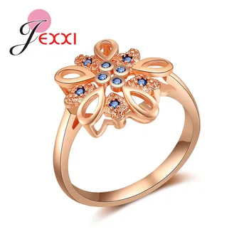 Karšto Retro Žiedai Tuščiaviduriai Dizaino Žiedai Moterims, Moteriška Elegantiška Mėlynos Kubinis Cirkonis Rose Aukso Spalvos Mados Piršto Žiedai