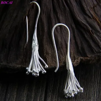 BOCAI Rankų darbo s925 gryno sidabro stamen Auskarai Paprastas elegantiškas specialios moterų temperamentas Tailando sidabro ausų lašas moterims