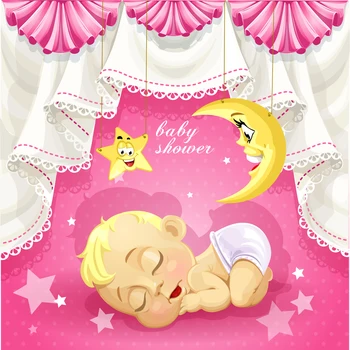 Rožinė Baby Shower merginos Fonas, Mėnulis ir Žvaigždės Šalis Dekoro Desertas Stalo Dekoro Nuotraukų Fone naujagimių Rekvizitai Xt-7414