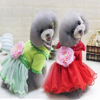 Šunų Vilnos Aksomo Suknelė Su Gražiausių Gėlių Šunys Princesė Vestuves Drabužius Smulkaus Ir Vidutinio Šunys Suknelės Sijonas-