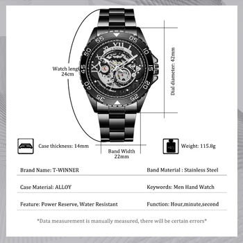 Karšto Pardavimo Prabanga Švytinčios Mechaninė Automatinė Juoda Laikrodžiai Vyrams Skeletas Karinės Montre Vyras Žiūrėti Relojes Hombre