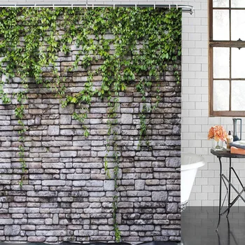 Plytų Sienos, Vintage Stiliaus Ivy Augalų Dušo Užuolaidos Vandeniui Poliesterio Vonios Uždanga