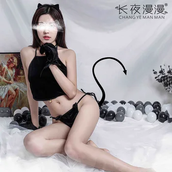Hu Zhang seksualus apatiniai moterų vaidmuo žaisti katę moteris sexy cute rabbit trijų taškų pilvo maišelį kostiumas 1091