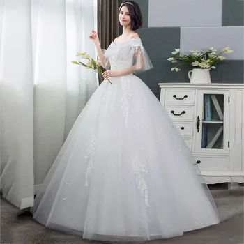 Vestuvių Suknelės, Skyyue ER676 Siuvinėjimo Duobute Vestuvių Suknelė 2020 Valtis Kaklo Išjungti Peties Vestido De Novia Nėrinių Vestuvių Suknelės