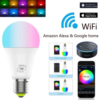 WiFi Smart Lemputės Šviesos Srautą Galima Reguliuoti Spalvotų Wake-Up Lights Nr. Stebulės Reikia Suderinama Su Alexa 
