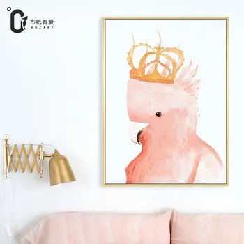 Buzart Papūga su karūna rožinė drobės plakatas gyvenimo kambario sienos be rėmelio
