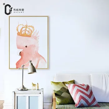 Buzart Papūga su karūna rožinė drobės plakatas gyvenimo kambario sienos be rėmelio