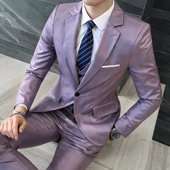Pavasario 2021 didelio dydžio kostiumas trijų dalių kostiumą, ugdyti savo moralės vyrų verslo atsitiktinis rausvai mėlyna skara suknelė
