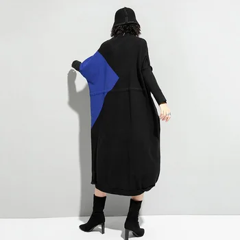 Mėlyna Mezgimo Moterų Raišteliu didelio Dydžio, Suknelė Naują Golfo ilgomis Rankovėmis Palaidi Tinka Mados Rudens-Žiemos 2021 1DD1334