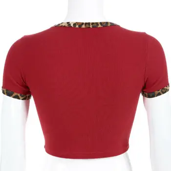 Sumemr T-shirts 2020 Naujas Vasaros Moterų Raudona Trumpas Rankovės O-Kaklo Leopardas Spausdinti Širdies Liesas Trumpi marškinėliai