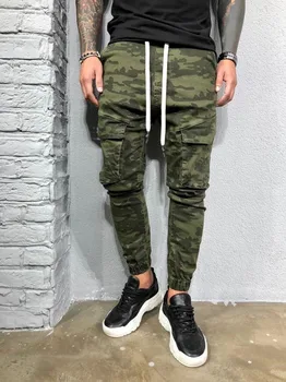 QNPQYX Naujų rudens Vyrų streetwear Kelnės mados hip-hop tie dažai Džinsinis kombinezonas Kamufliažas Išspausdinti kelnės Atsitiktinis Nėrinių elastinės Kelnės