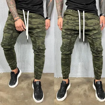 QNPQYX Naujų rudens Vyrų streetwear Kelnės mados hip-hop tie dažai Džinsinis kombinezonas Kamufliažas Išspausdinti kelnės Atsitiktinis Nėrinių elastinės Kelnės