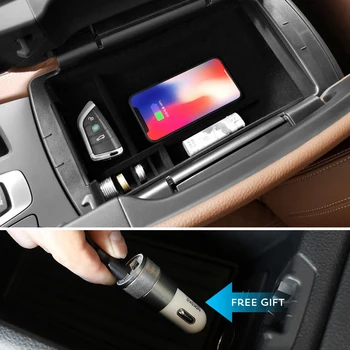 BMW 1 Series 118i 120i F20 F21 saden 2012-2018 Mobiliojo telefono belaidžio įkrovimo Centrinis Porankis saugojimo dėžutė