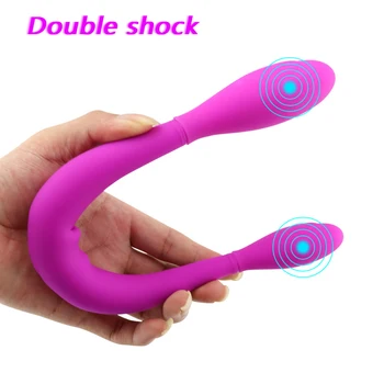 Naujausias! Dual Galvos Smūgiams Silikoninis Vibratorius USB Įkrovimo Moterų Masturbacija Massager Vibracija Stick Sekso Žaislas, skirtas Lesbiečių A1-1-308