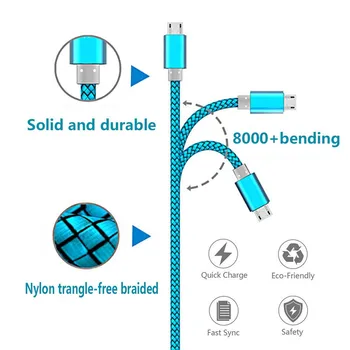 Greito Įkrovimo Micro USB Laidas 0,2 M 1M 2M Nailono Tinklelio telefono Duomenų Sinchronizavimas Laidą 