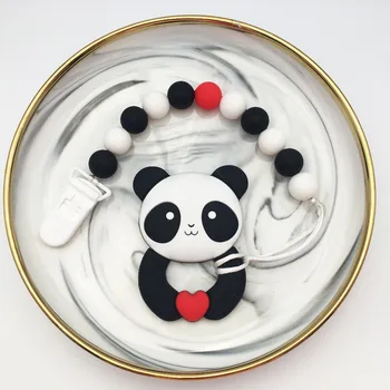 Silikono Panda Žindukas Įrašus Grandinės Laikiklis Kūdikių Silicio Kramtyti Karoliukai Pavadėlio su aplinkosaugos plastikiniai, Rankų darbo Soother spenelių dirželis