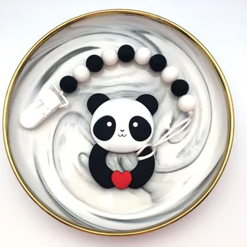 Silikono Panda Žindukas Įrašus Grandinės Laikiklis Kūdikių Silicio Kramtyti Karoliukai Pavadėlio su aplinkosaugos plastikiniai, Rankų darbo Soother spenelių dirželis