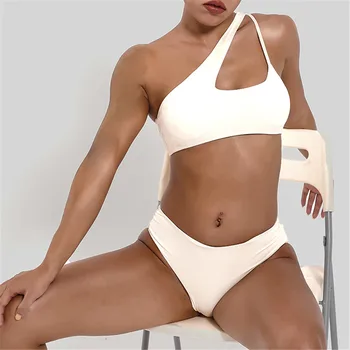 2021 Seksualus maudymosi Kostiumėliai, vientisos Spalvos maudymosi kostiumėlį, Aukštos juosmens Bikini Plaukimo Push up Tvarstis Paplūdimio tangas moterų sexy Push Up Paplūdimio