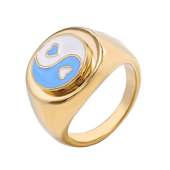Mados Kūrybos Šviesą Geometrinis Žiedas Saldus Gėlių Žiedas Meilės Gėlė Žiedas Mielas Emalio Daisy Tulpių Širdyje, Yin Ir Yang Žiedas