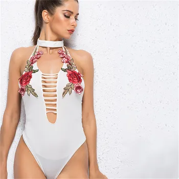 Vasaros Seksualus Bodysuit Moterų 2020 Gėlių Siuvinėjimas Tuščiaviduriai Iš Sexy Bodysuit Rompers Mados Bodysuit Jumpsuit