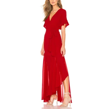 Elegantiškas V-kaklo trumpomis Rankovėmis Nereguliarus Plisuotos Ilgos Suknelės Moterims 2020 M. Vasaros Atostogų Bohemijos Šifono Paplūdimio Suknelė