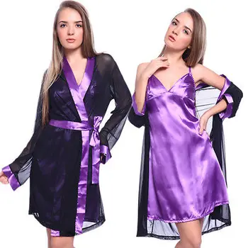 Sexy Lady Nėrinių Satino Chalatas, Sleepwear apatinis Trikotažas Nightdress G-string Pižama Komplektas
