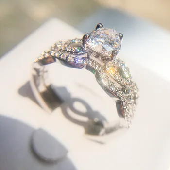 Klasikinis Profesinės Didmeninė 5A širdies Cirkonis CZ 925 sterlingas sidabro žiedas Supjaustyti Imituoti akmenis Vestuvinį Žiedą nustatyti, Šaliai, Papuošalai