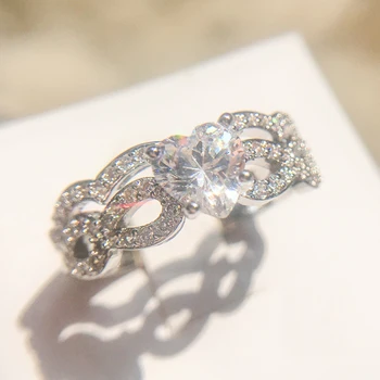 Klasikinis Profesinės Didmeninė 5A širdies Cirkonis CZ 925 sterlingas sidabro žiedas Supjaustyti Imituoti akmenis Vestuvinį Žiedą nustatyti, Šaliai, Papuošalai