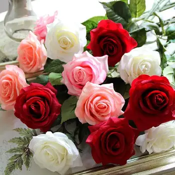 10 galvą Dekoro Jaustis drėkinamasis Rožių Dirbtinės Gėlės Šilko Gėlės, Gėlių Latekso Nekilnojamojo Touch Rose Vestuvių Puokštė Namuose Šalis Des
