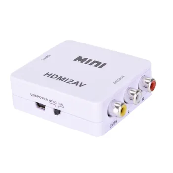 HDMI RCA AV/CVSB L/R Vaizdo 1080P Mini HDMI2AV Parama NTSC, PAL, HDMI, AV-Scaler Adapteris Composite HD Video Converter Box