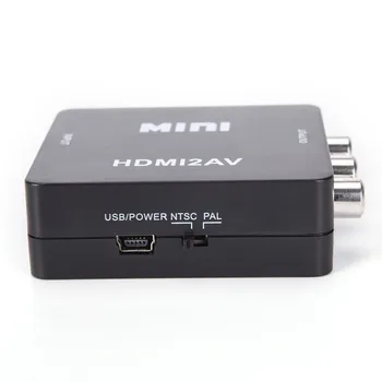 HDMI RCA AV/CVSB L/R Vaizdo 1080P Mini HDMI2AV Parama NTSC, PAL, HDMI, AV-Scaler Adapteris Composite HD Video Converter Box