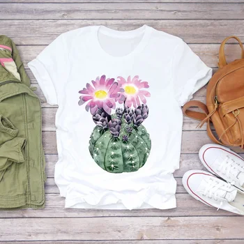 Moterų Kaktusas Augalų, Gėlių Mados trumpomis Rankovėmis Atspausdintas 90s Lady T-shirts Viršuje Moterų Graphic T Shirt Ladies Moterų Tee Marškinėliai
